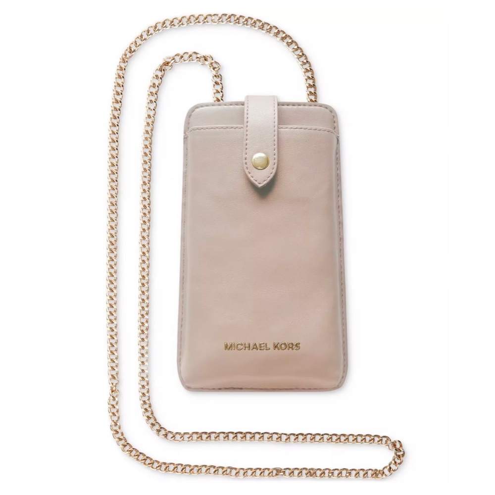 Michael Kors Blush Crossbody Phone Case Gold Chain Dust Bag New